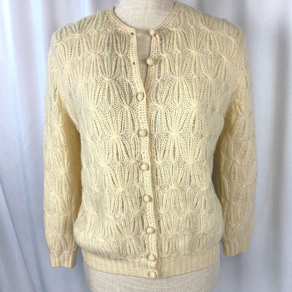 Rosanna Light Cream Textured Knit Button Cardigan